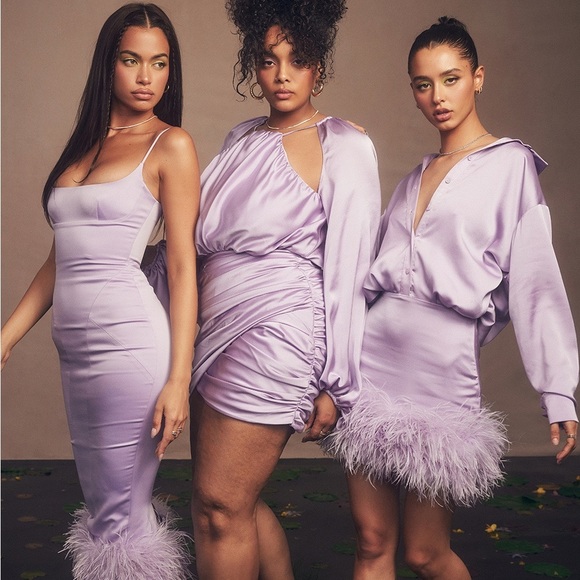 HOUSE OF CB 'Tyra' Orchid Satin Shirt Dress - Picture 3 of 11